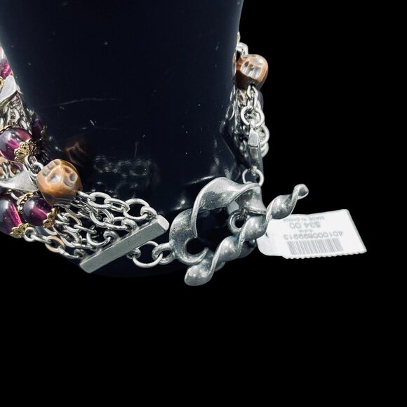 Chicos Multi Strand Beaded Charm Bracelet Purple Gold Silver Boho Statement - Picture 6 of 9